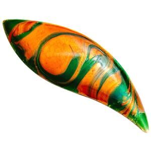 VTG 1970s Signed A. Gagnon Québec Resin Art Brooch Pendant Marbled Orange READ